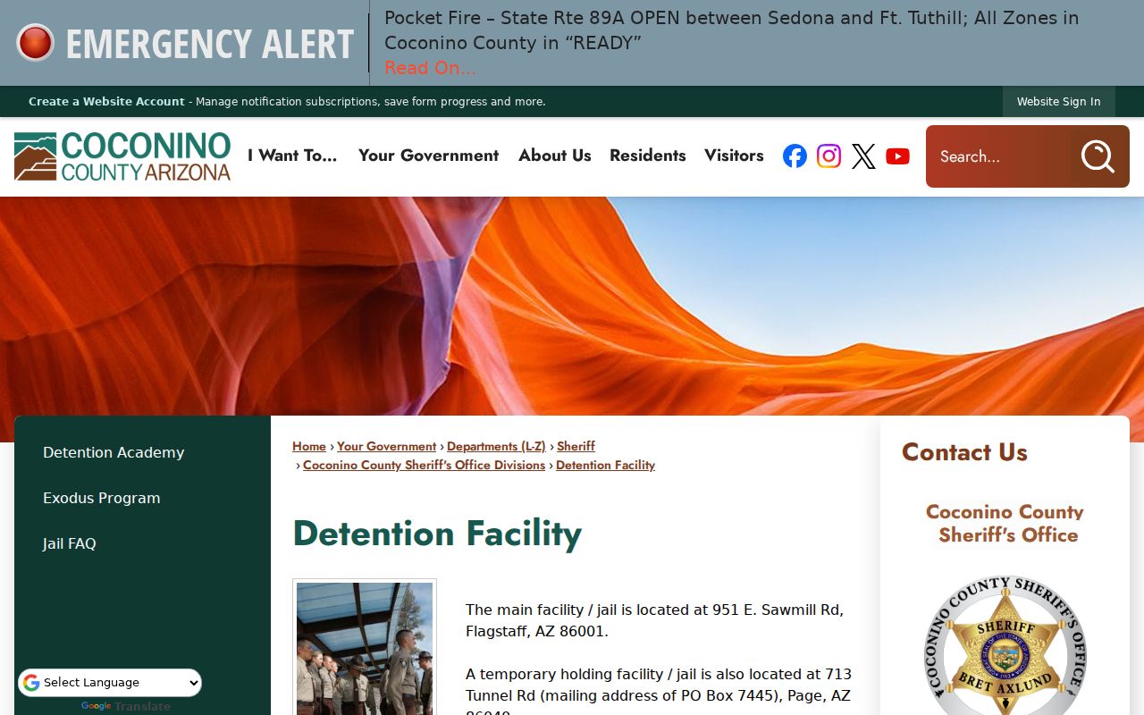 Coconino County arrest search at the county detention facility