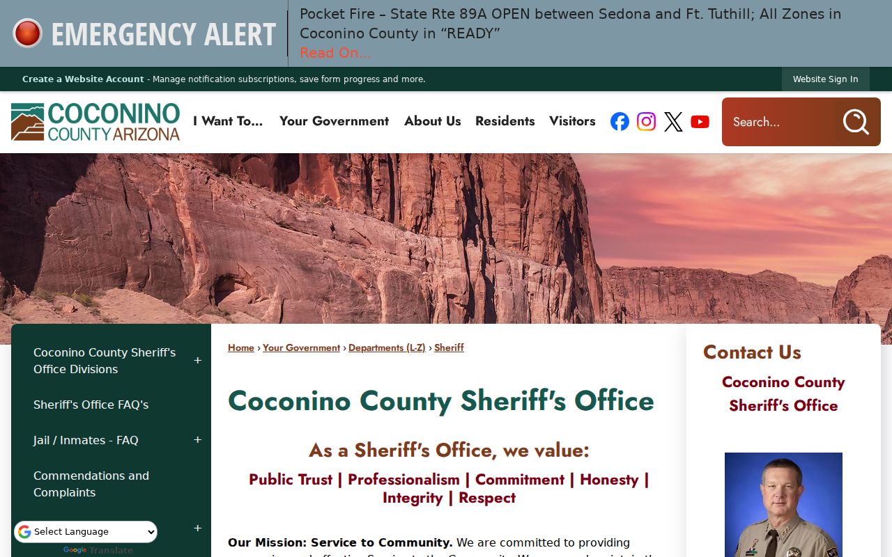 Coconino County criminal records on the Sheriff's Office home page