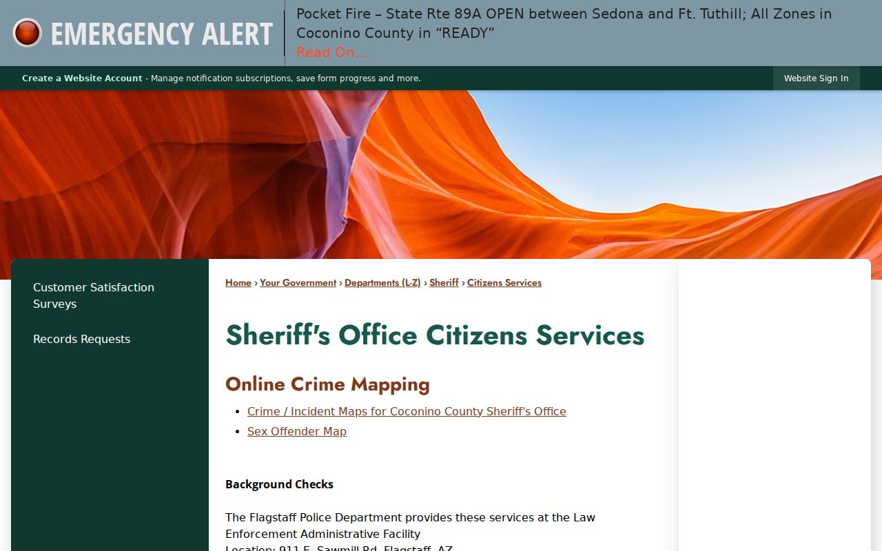 Coconino County criminal record services and fingerprint routes