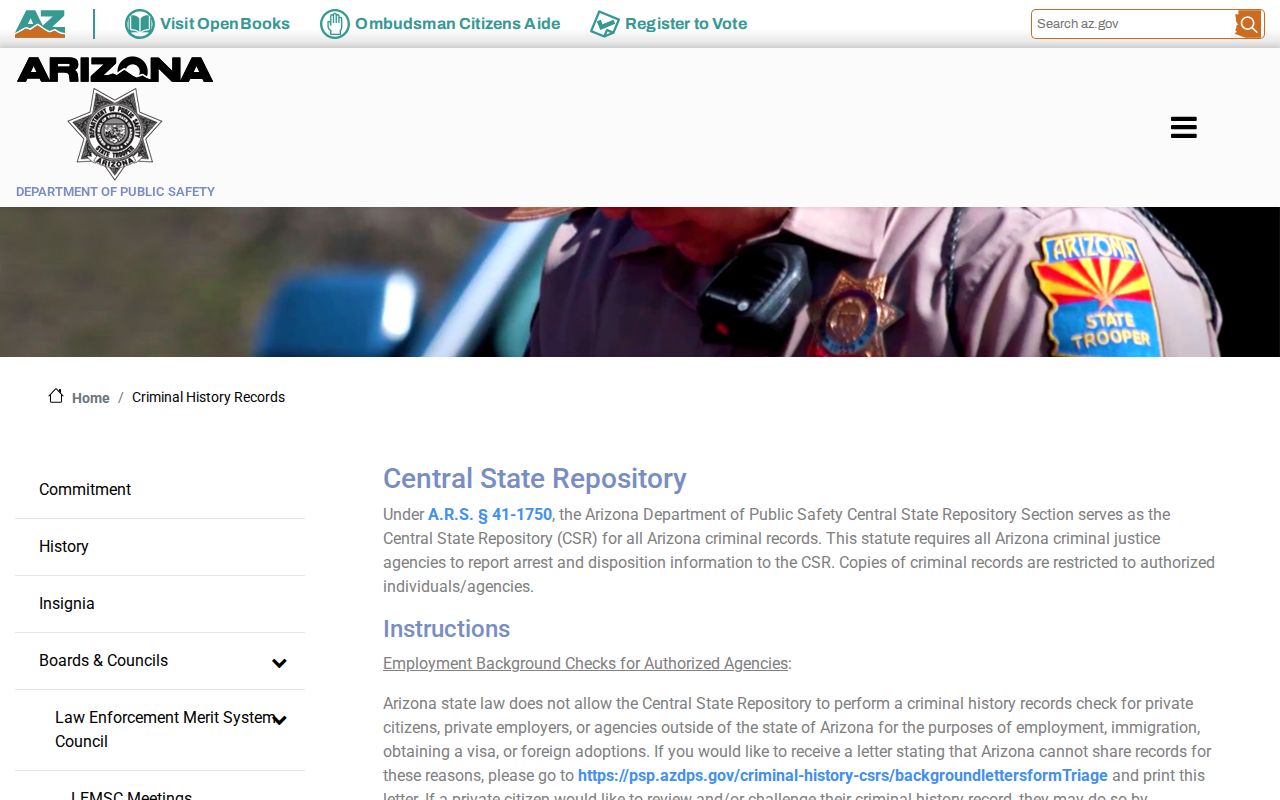 Arizona DPS criminal history review for Coconino County records