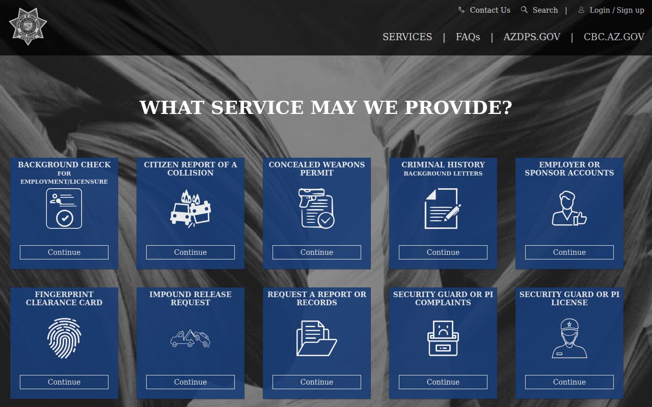 Arizona DPS Public Services Portal for Coconino County criminal history