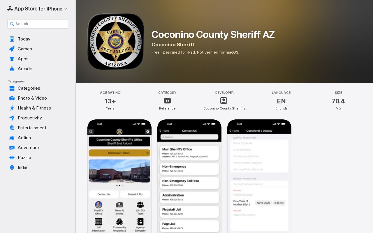 Coconino County Sheriff app tools for criminal records questions