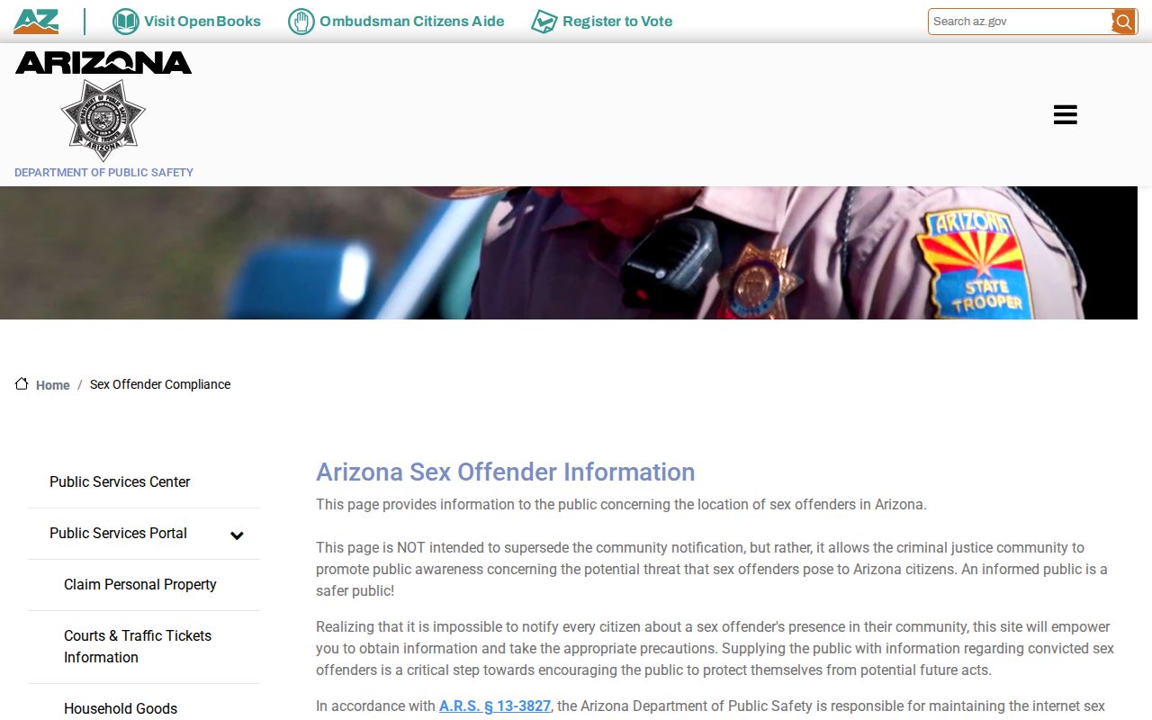 Coconino County sex offender compliance information from Arizona DPS