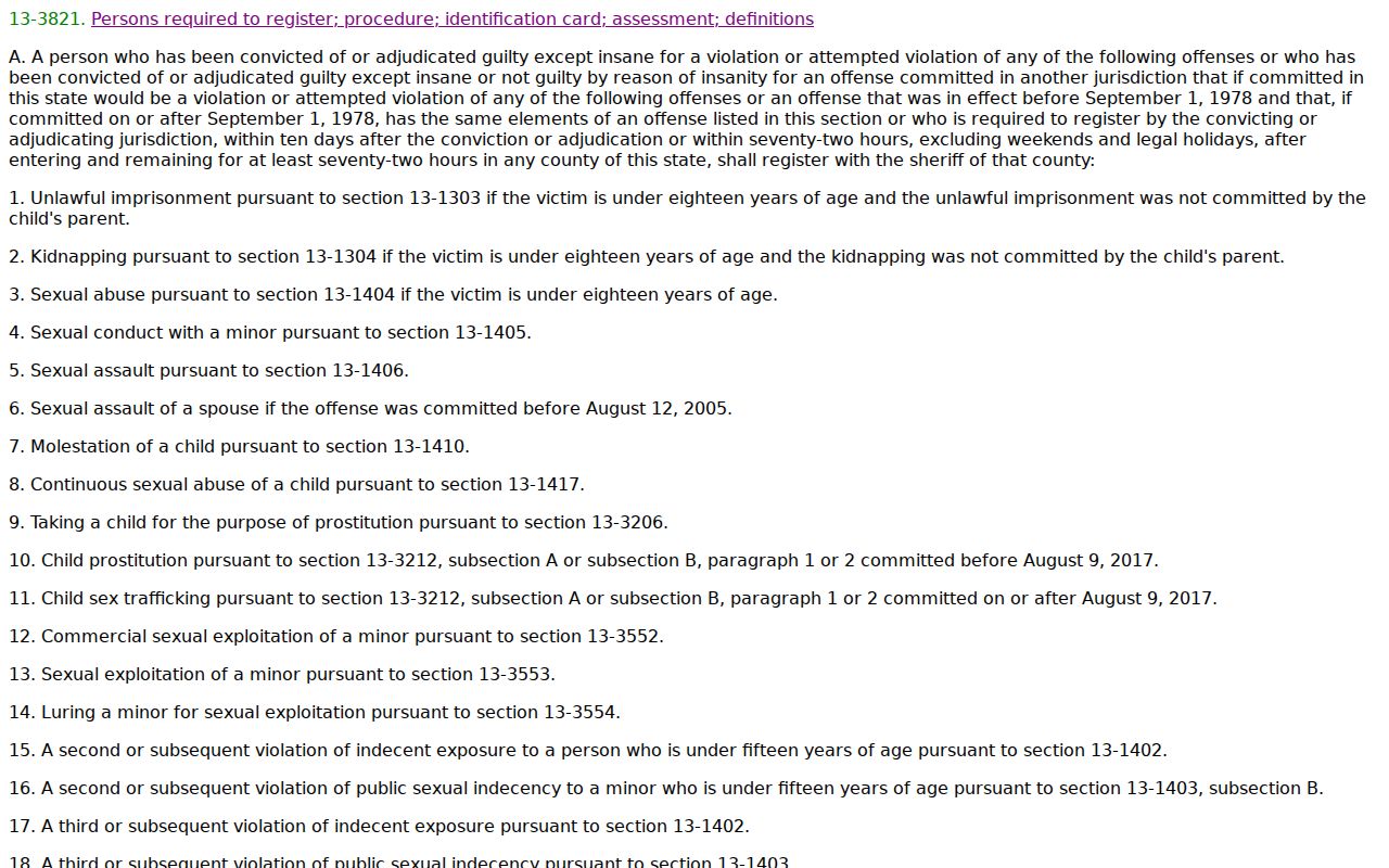 Coconino County sex offender registration requirements under Arizona law