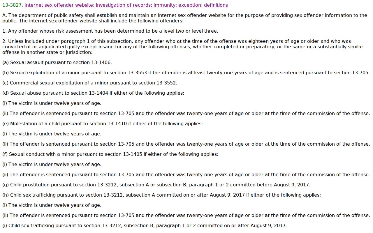 Coconino County sex offender public registry publication law