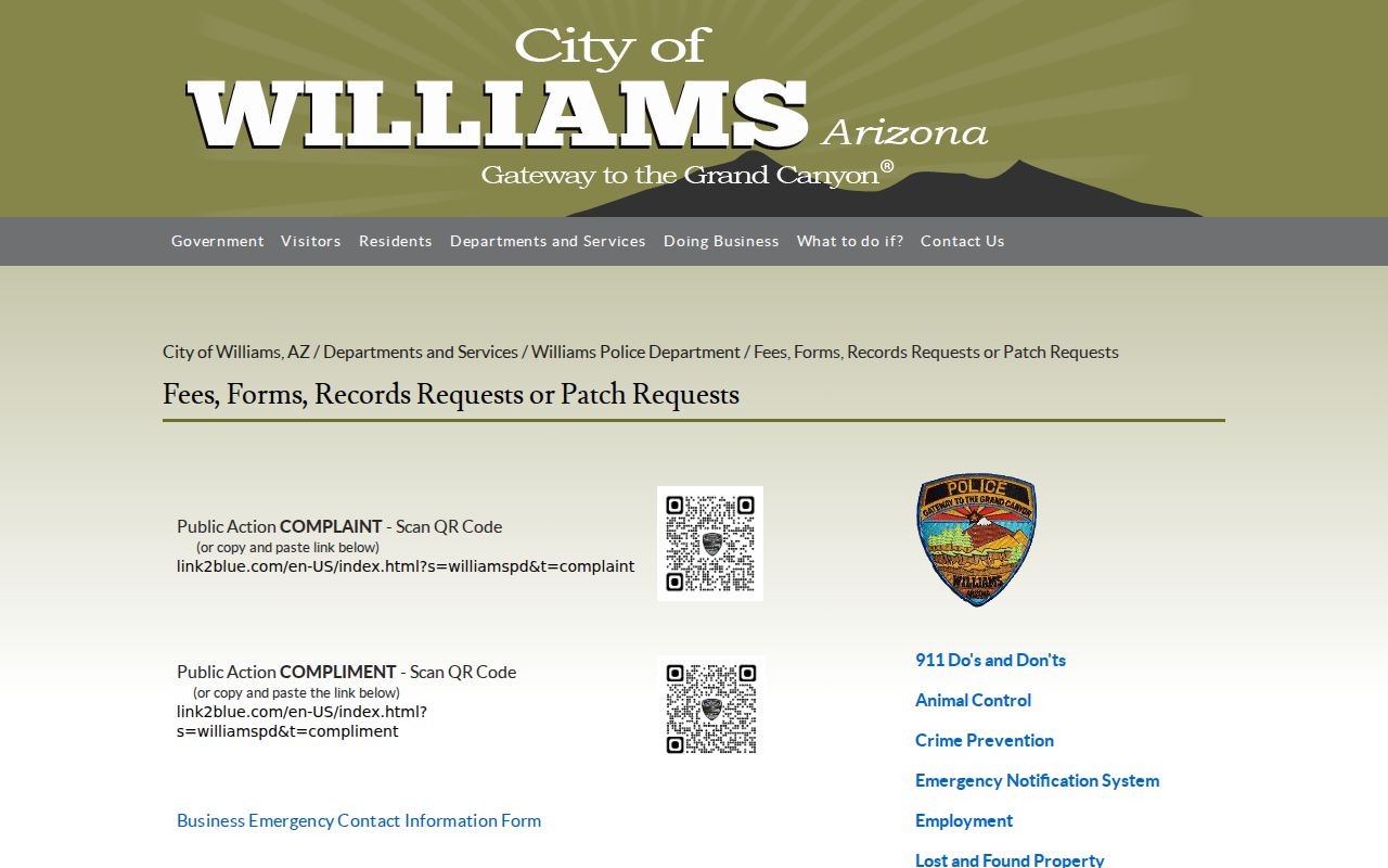 Williams Coconino County criminal records police fees